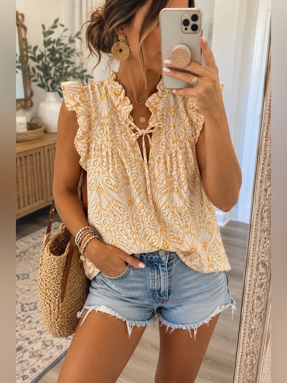 🧡 LOFT NWT Embroidered Ruffle Tie Neck Top – XS